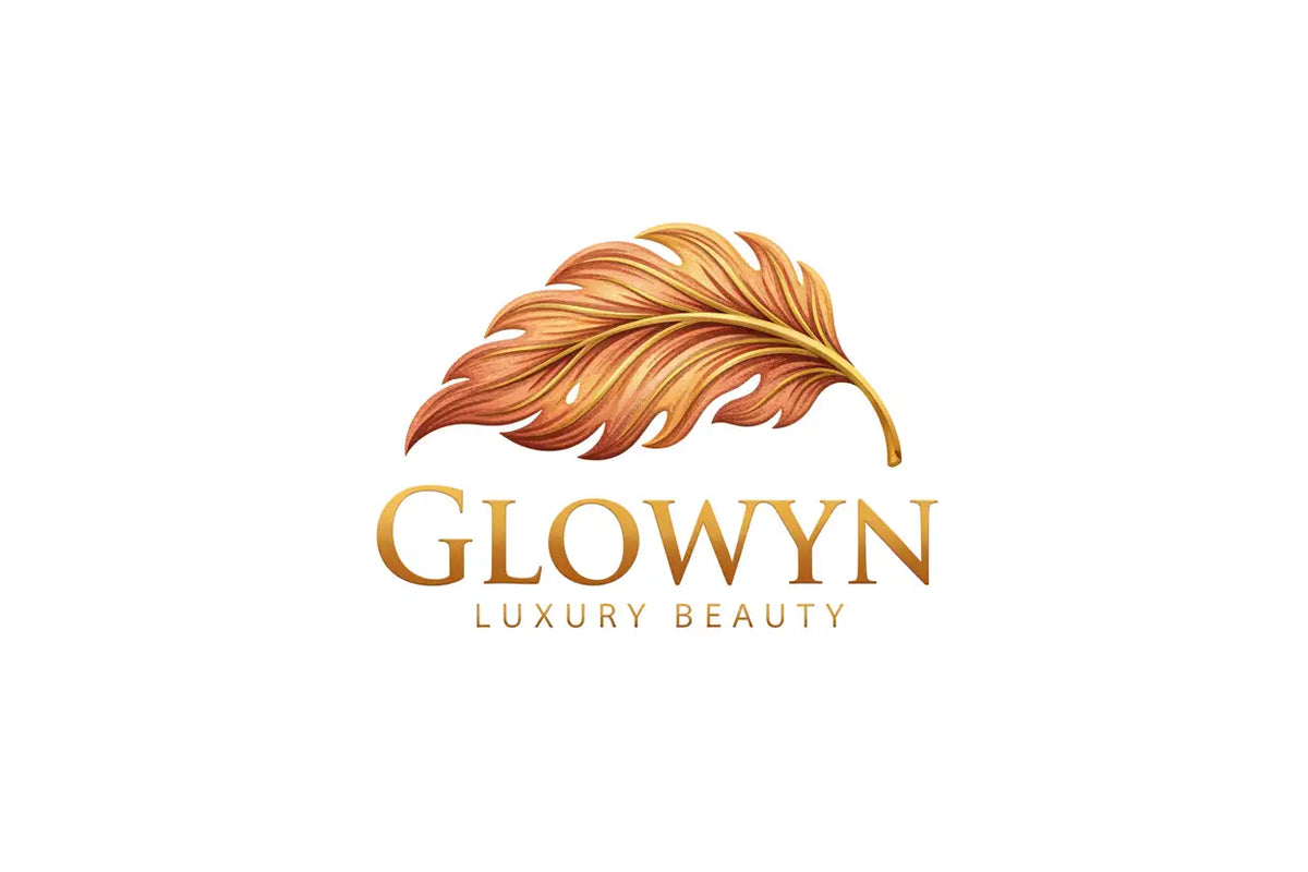 Logo piuma d'oro per Glowyn bellezza di lusso.